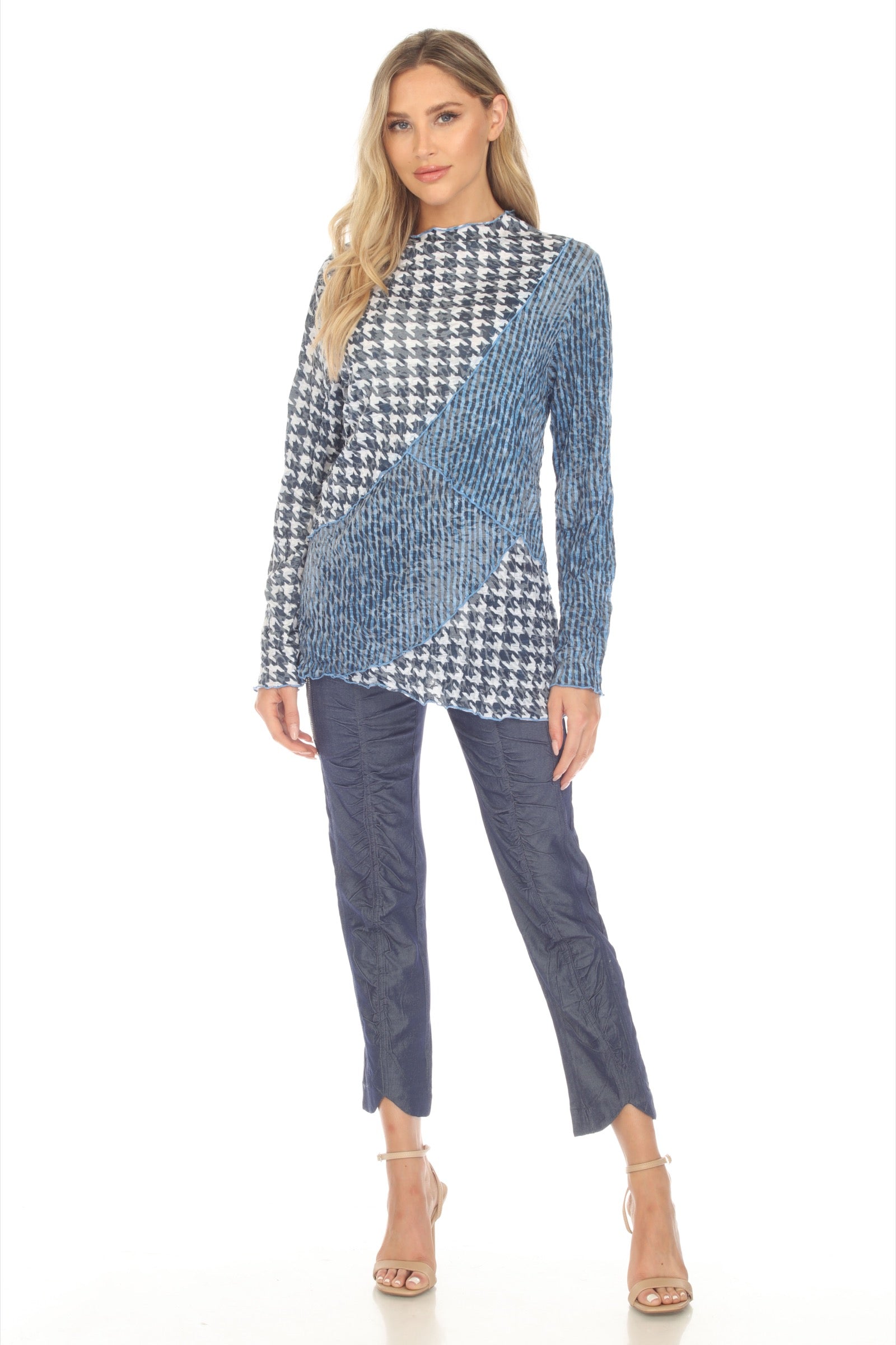 Samantha Top - Azure Houndstooth