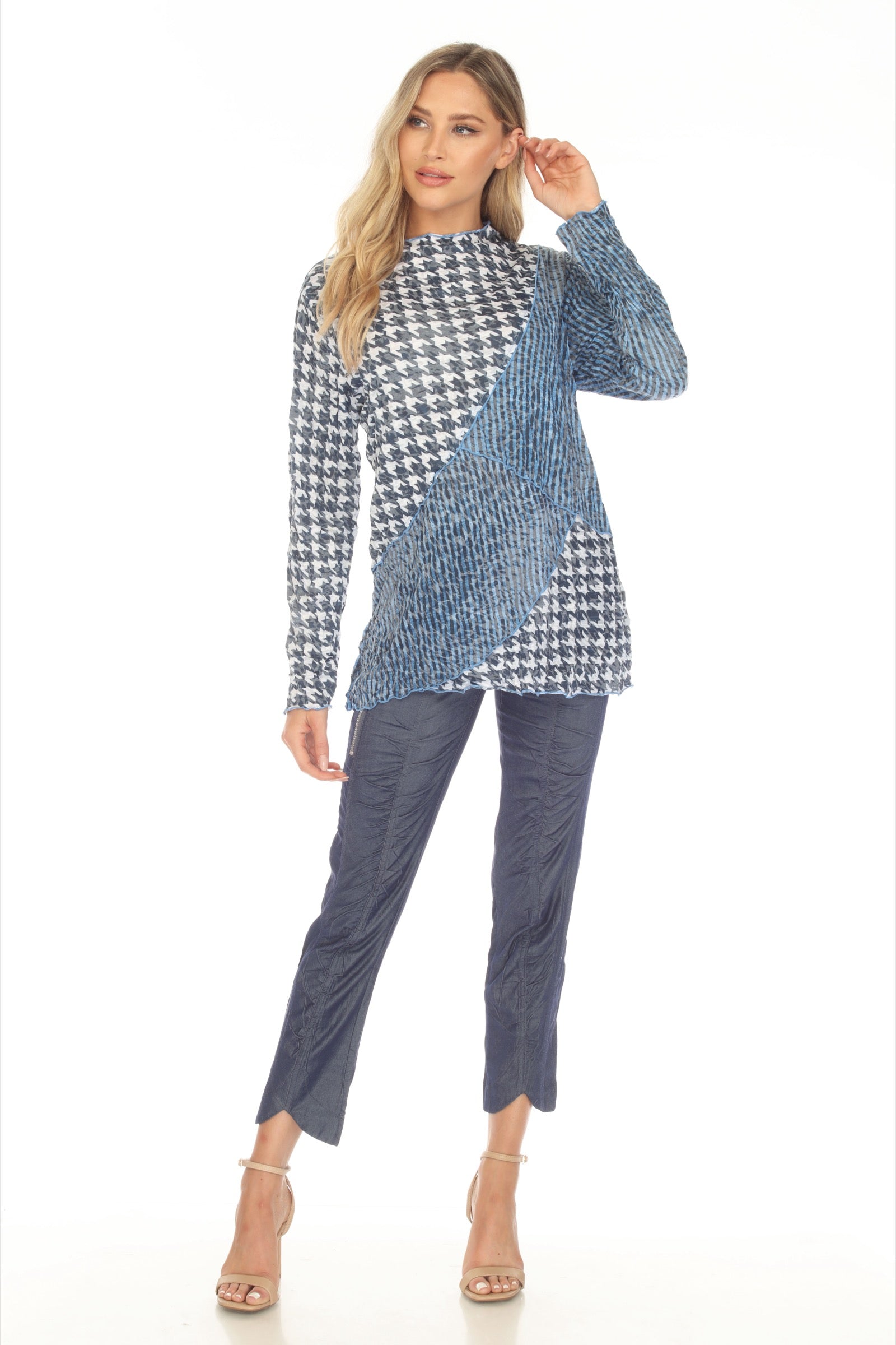 Samantha Top - Azure Houndstooth