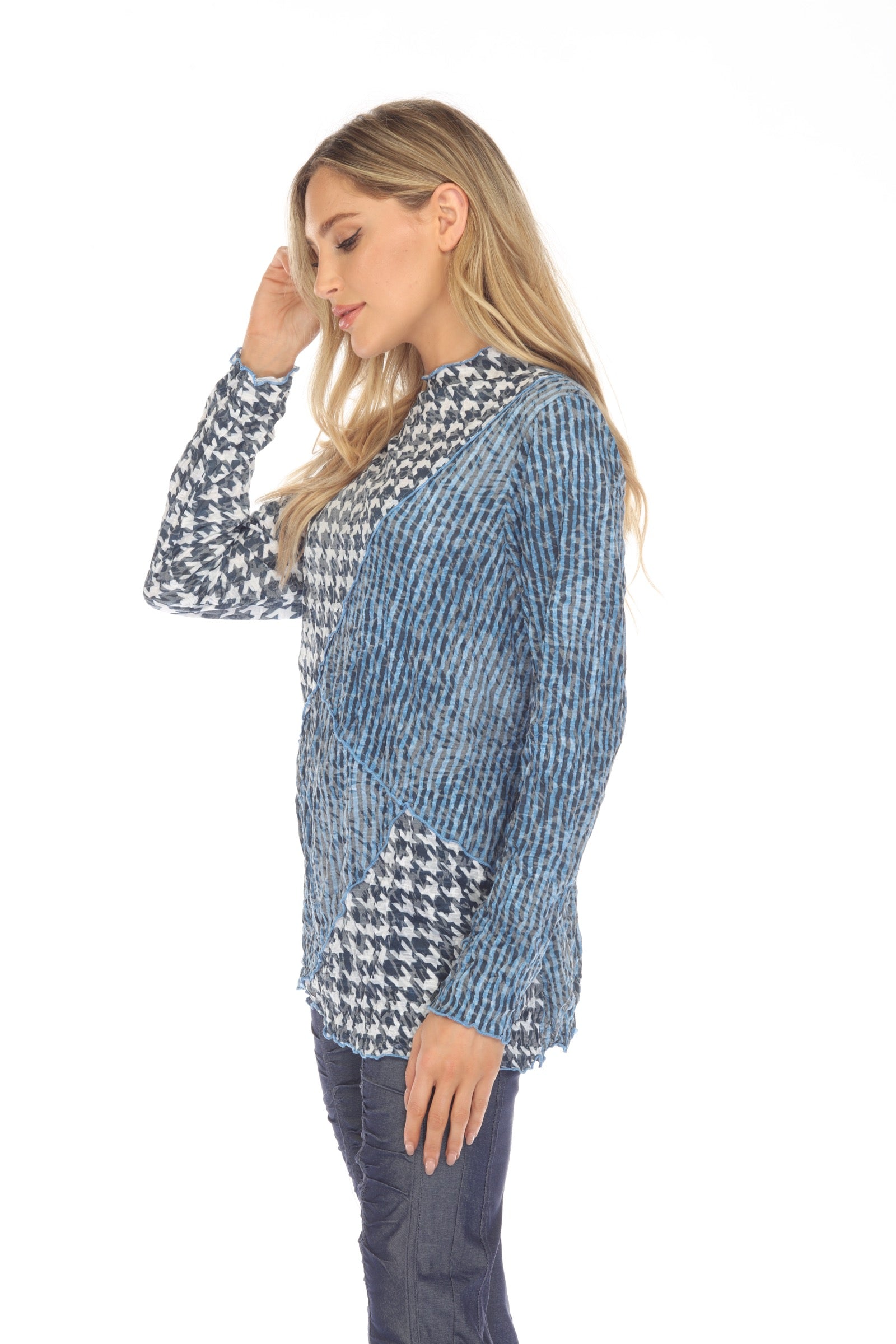 Samantha Top - Azure Houndstooth