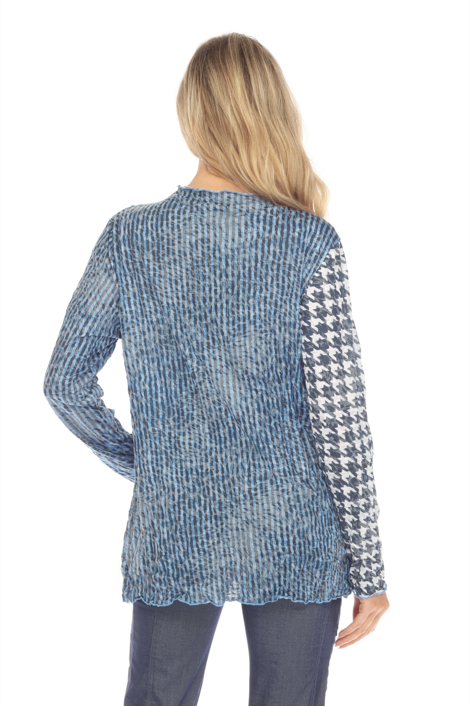 Samantha Top - Azure Houndstooth