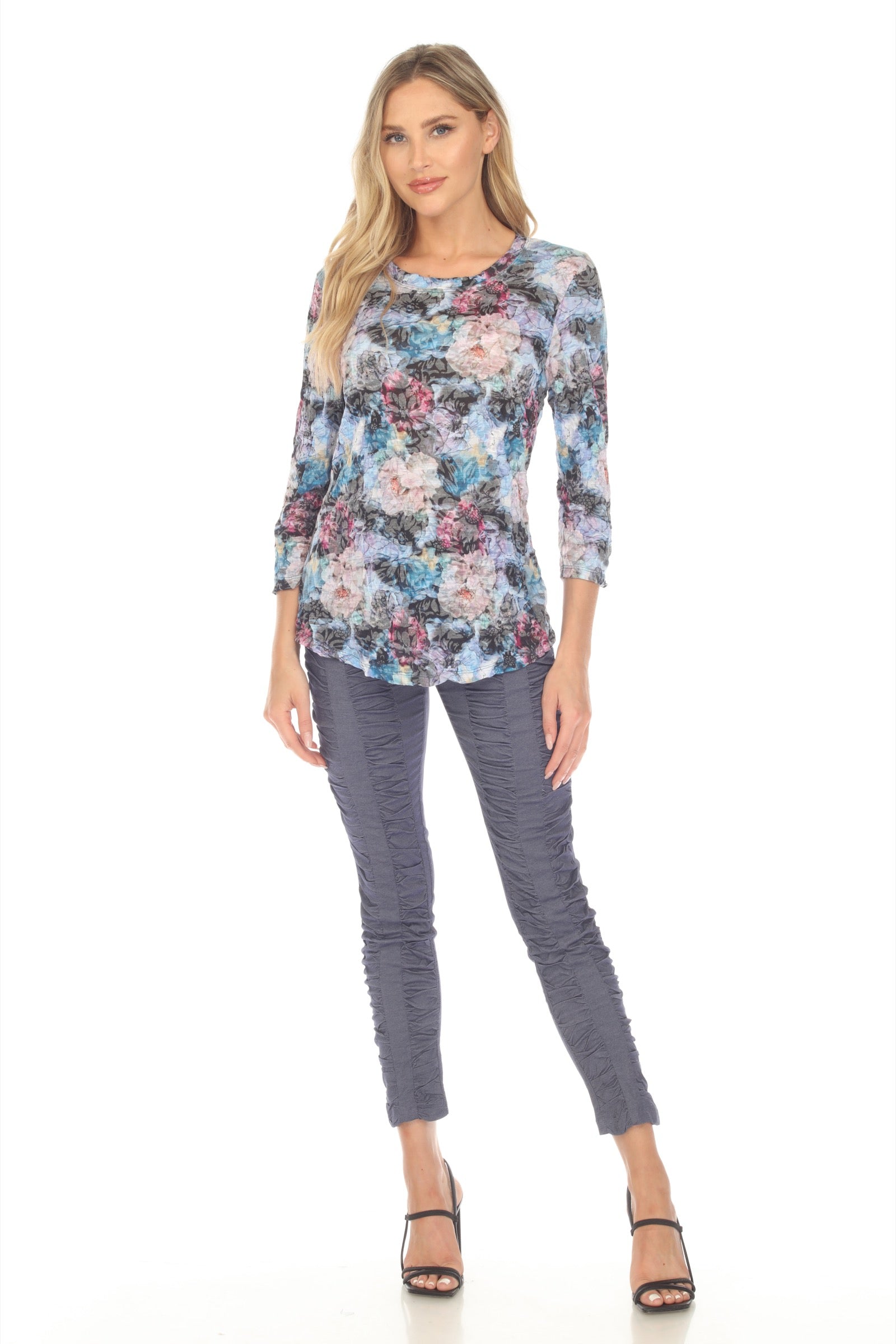 Round-Neck Top - Indigo Blossom