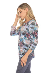 Round-Neck Top - Indigo Blossom