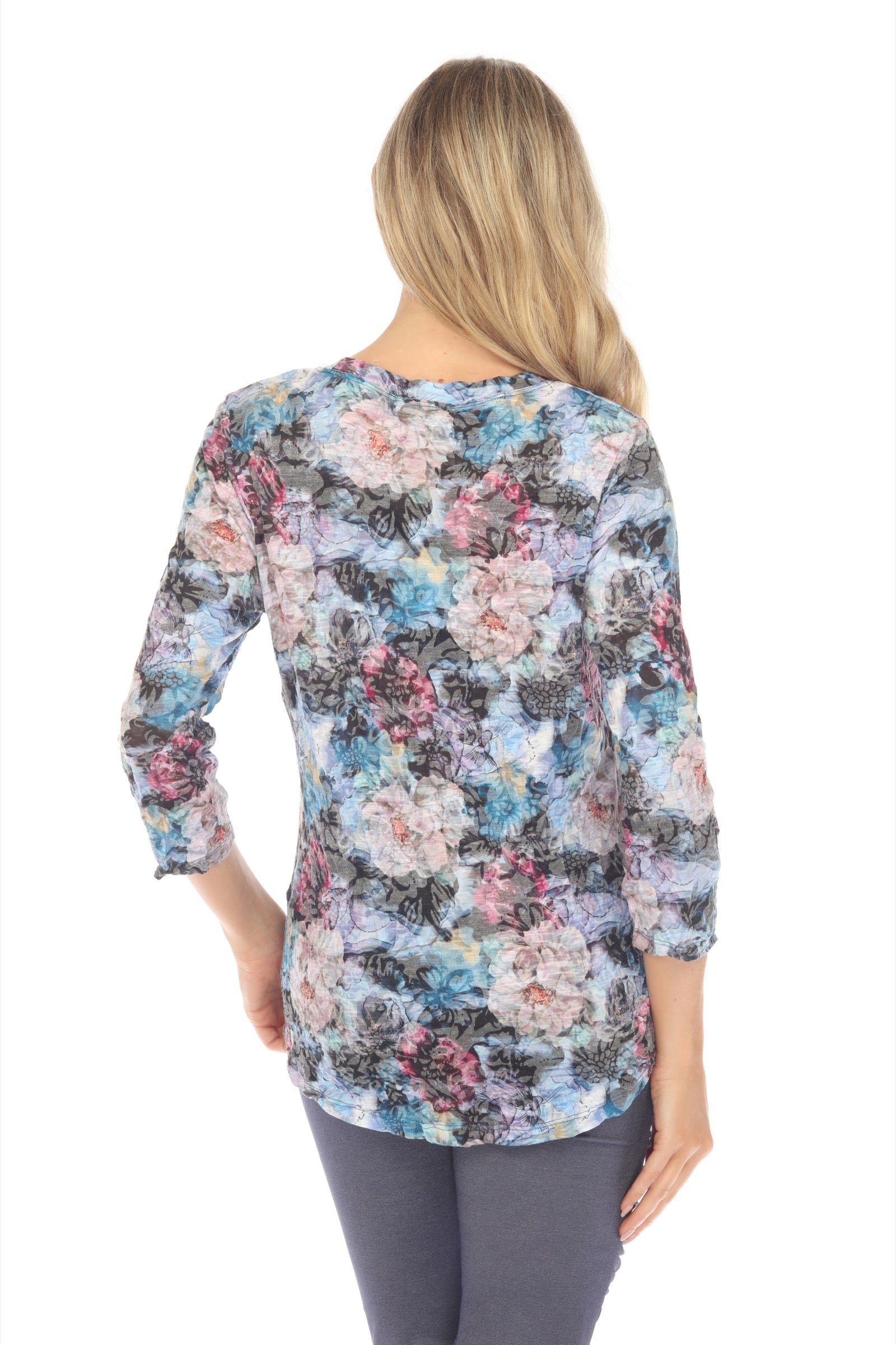 Round-Neck Top - Indigo Blossom