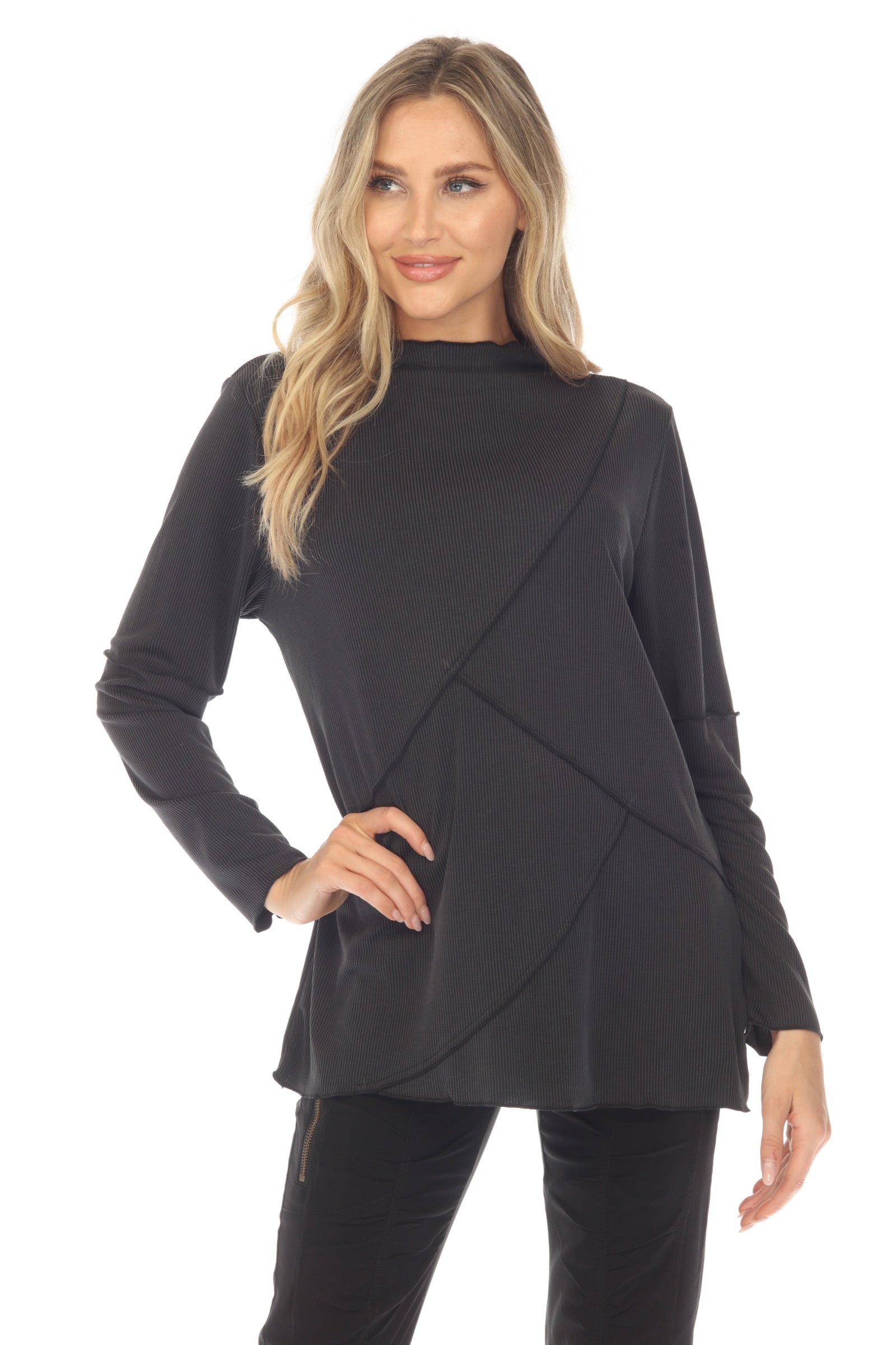 Mock Neck Cross Pattern Top