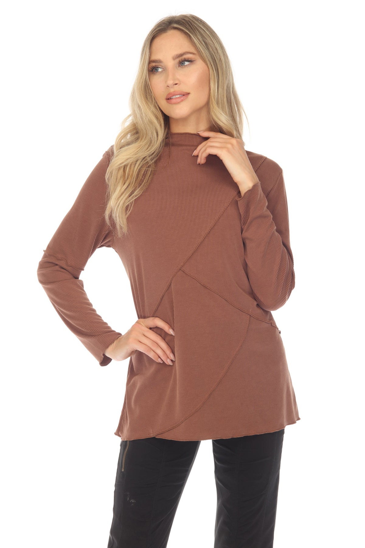 Mock Neck Cross Pattern Top