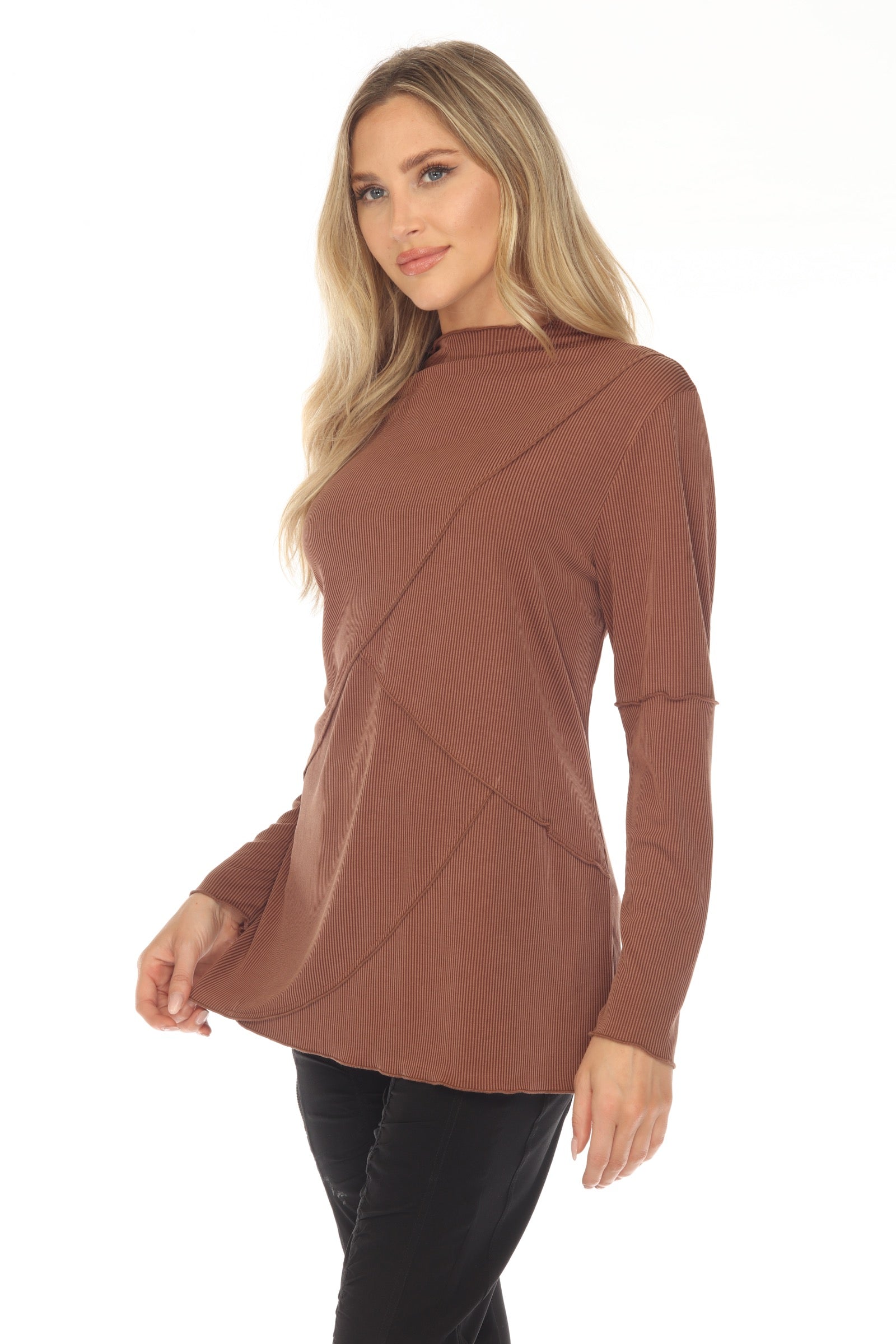 Mock Neck Cross Pattern Top