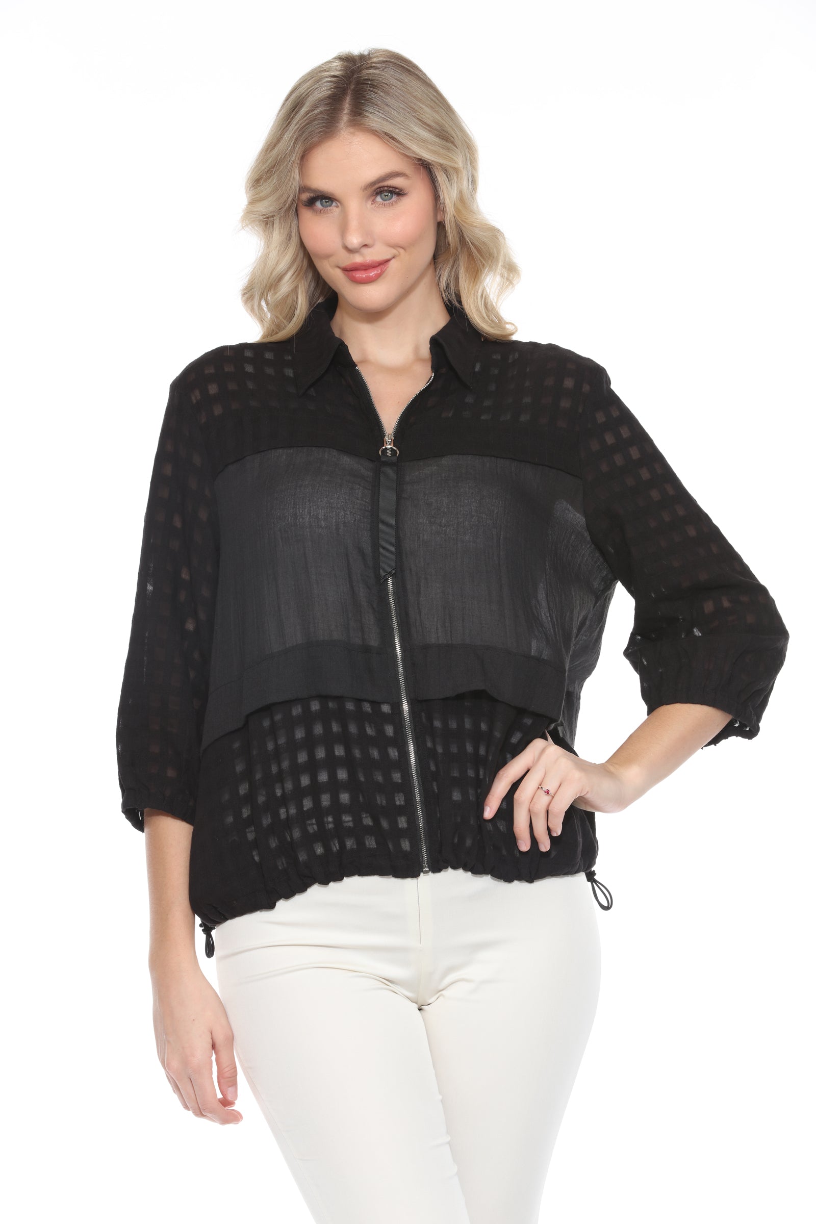 Sheer Panel Zip Front Jacket