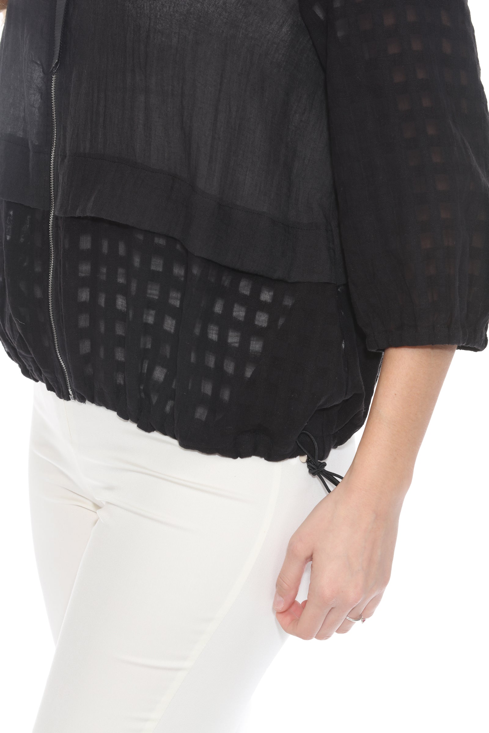 Sheer Panel Zip Front Jacket