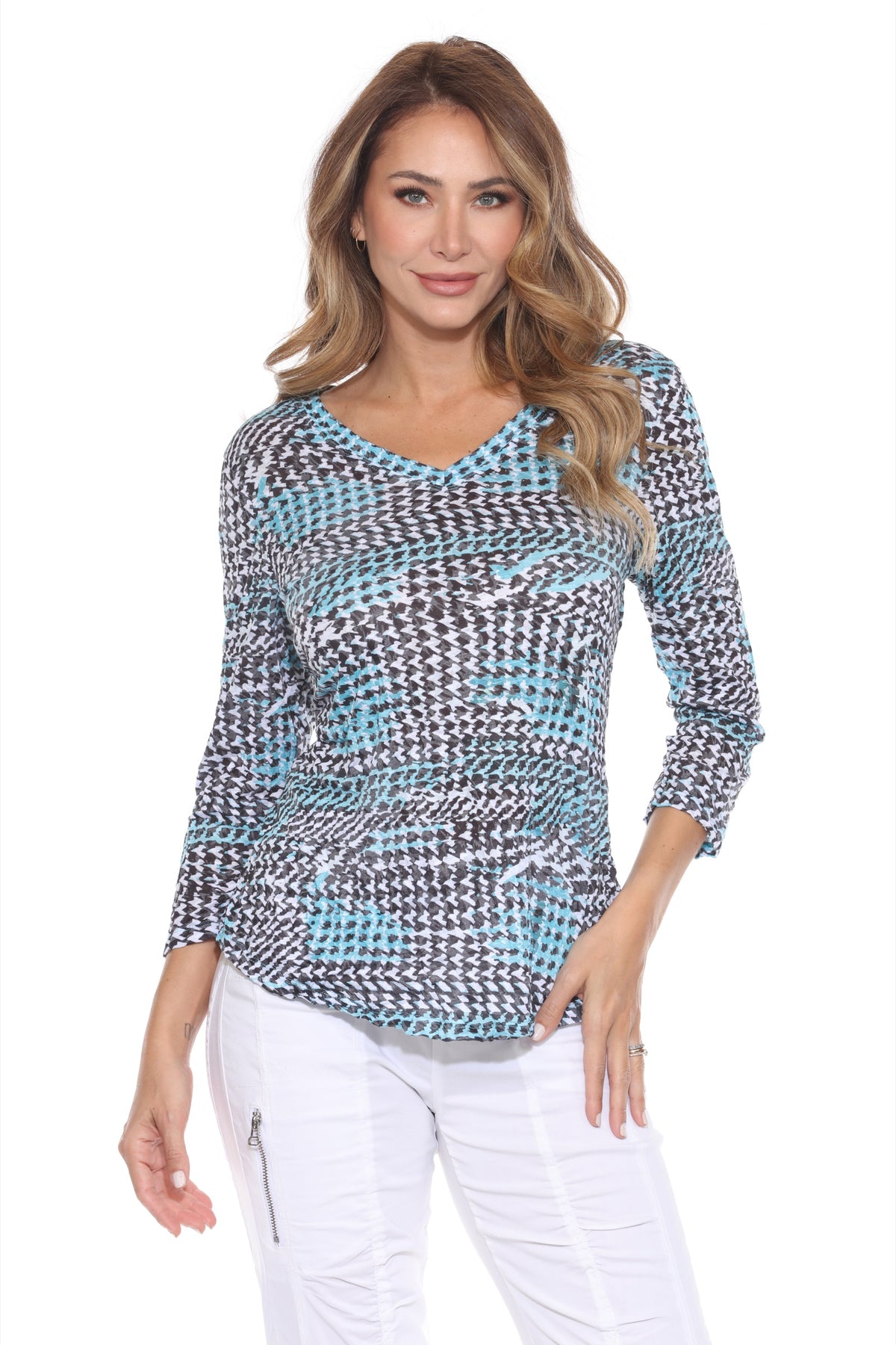 V-Neck Top - Teal Mosaic