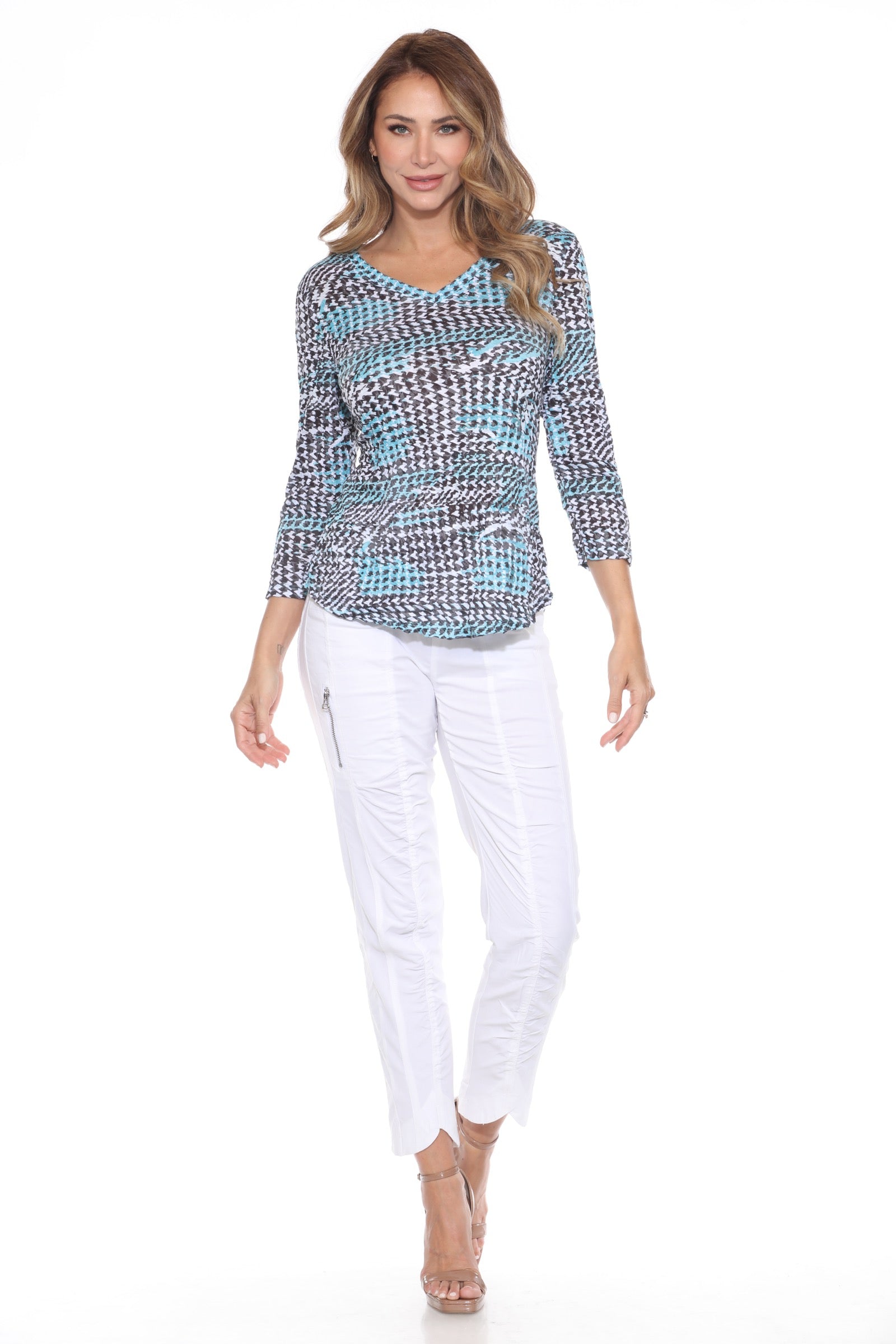 V-Neck Top - Teal Mosaic