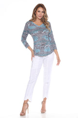 V-Neck Top - Teal Mosaic