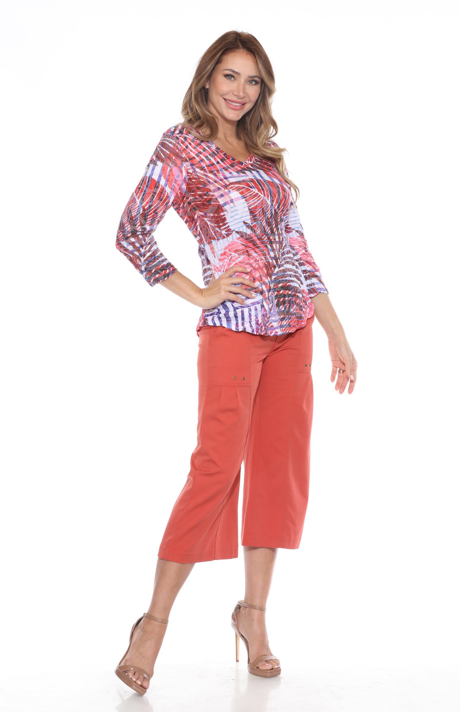 V-Neck Top - Crimson Palms