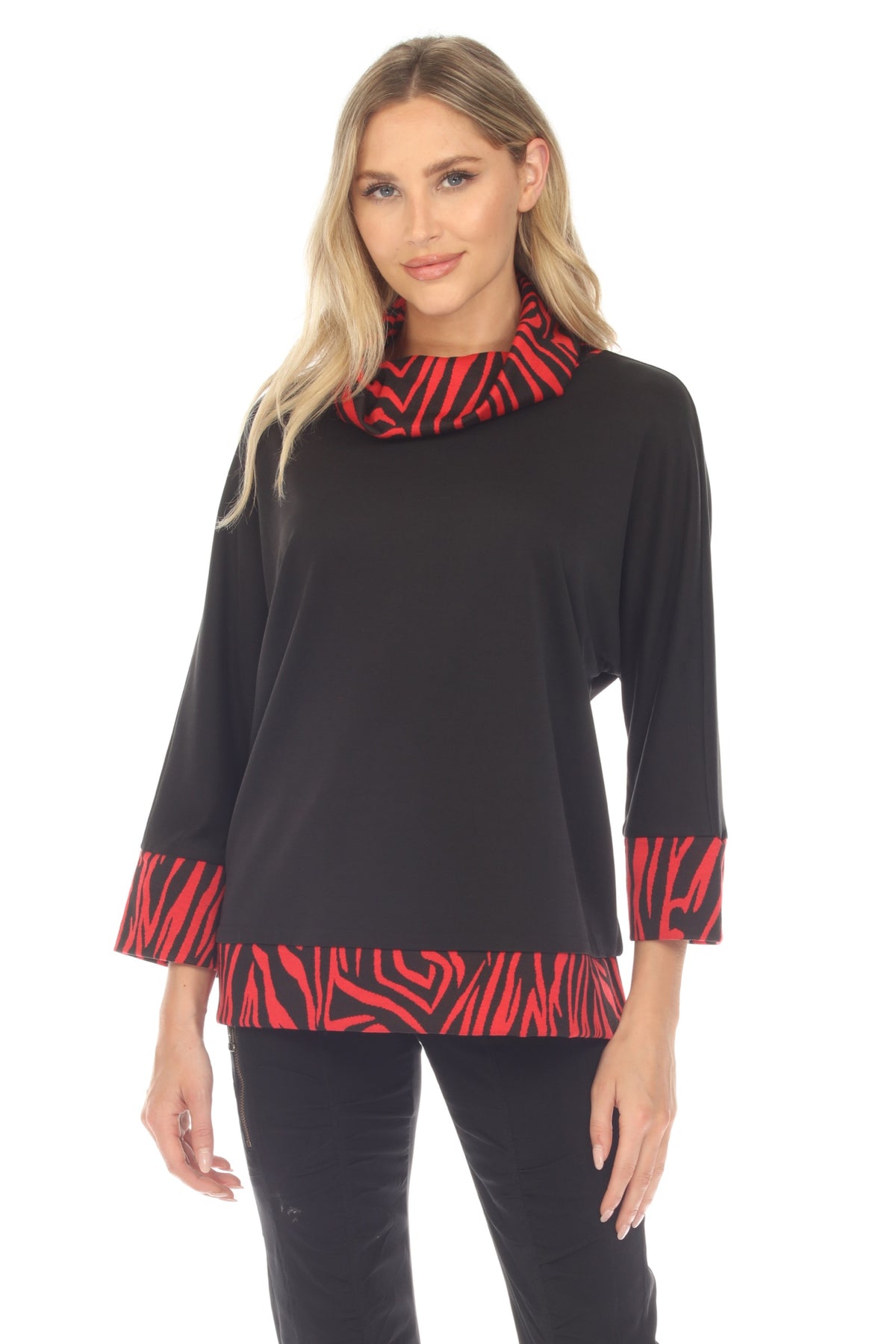 Cowl Neck Swing Pullover - Red